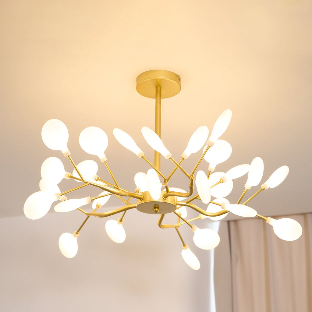 Branching Sputnik Chandelier With Frosted Teardrop Glass Shades