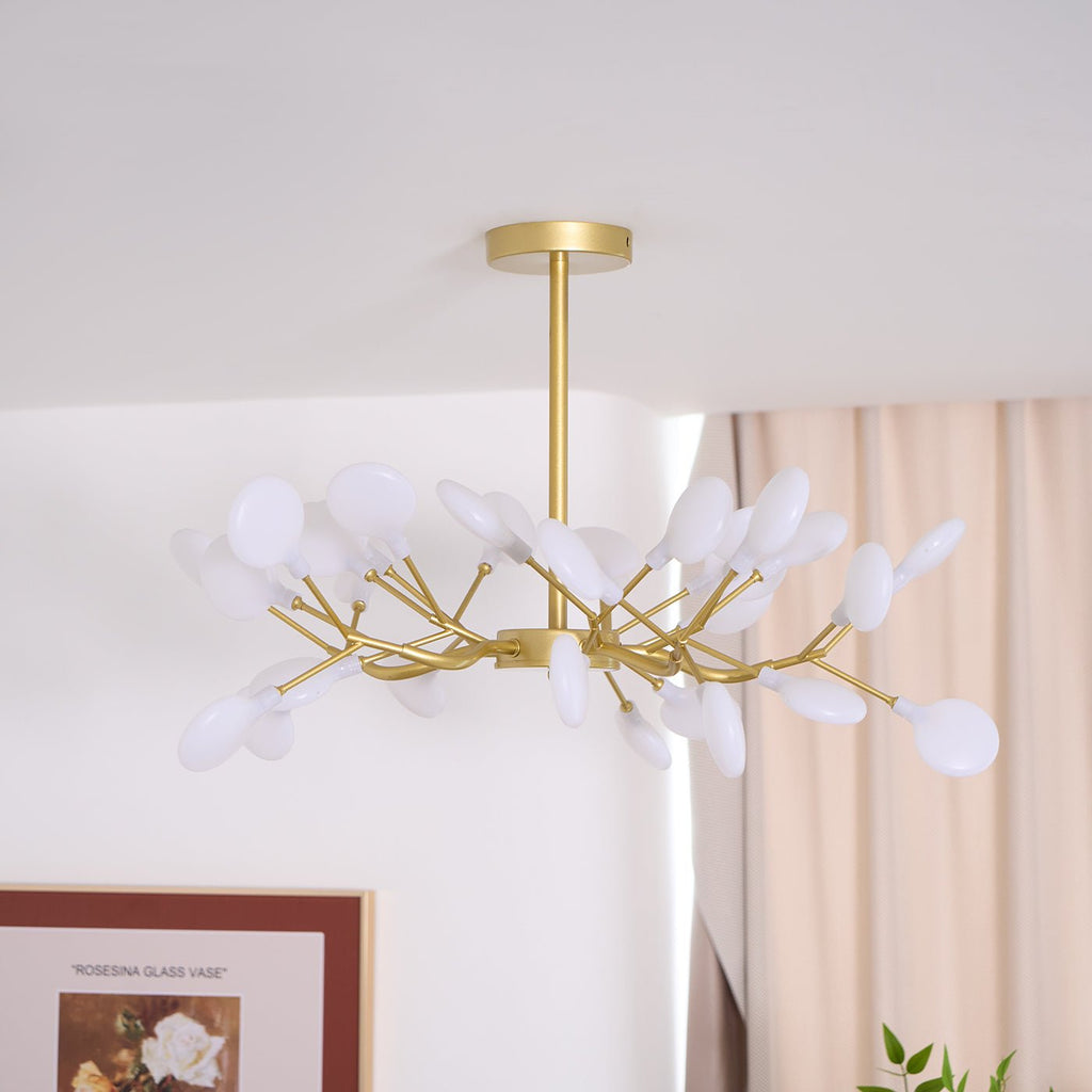 Branching Sputnik Chandelier With Frosted Teardrop Glass Shades
