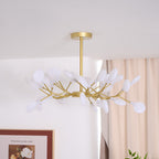 Branching Sputnik Chandelier With Frosted Teardrop Glass Shades