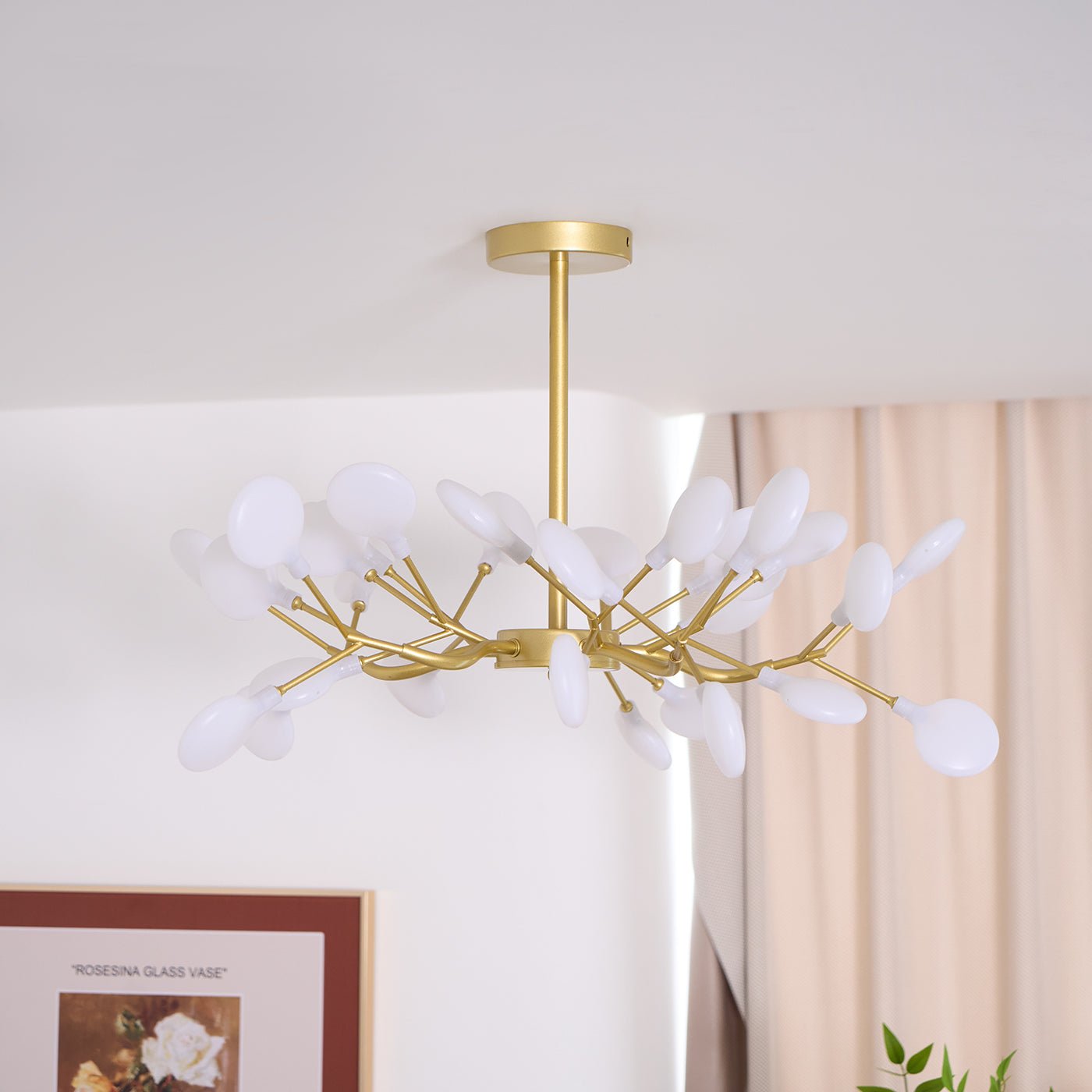Branching Sputnik Chandelier With Frosted Teardrop Glass Shades