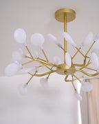 Branching Sputnik Chandelier With Frosted Teardrop Glass Shades