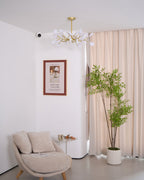 Branching Sputnik Chandelier With Frosted Teardrop Glass Shades