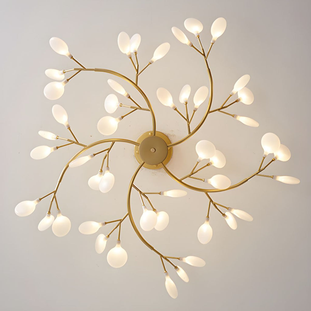 Branching Sputnik Chandelier With Frosted Teardrop Glass Shades