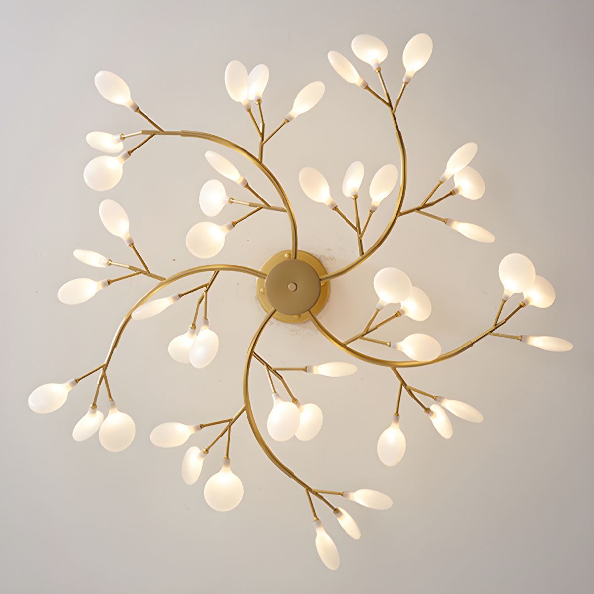 Branching Sputnik Chandelier With Frosted Teardrop Glass Shades