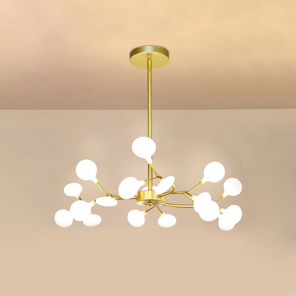 Branching Sputnik Chandelier With Frosted Teardrop Glass Shades