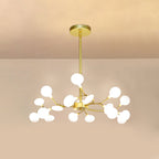 Branching Sputnik Chandelier With Frosted Teardrop Glass Shades