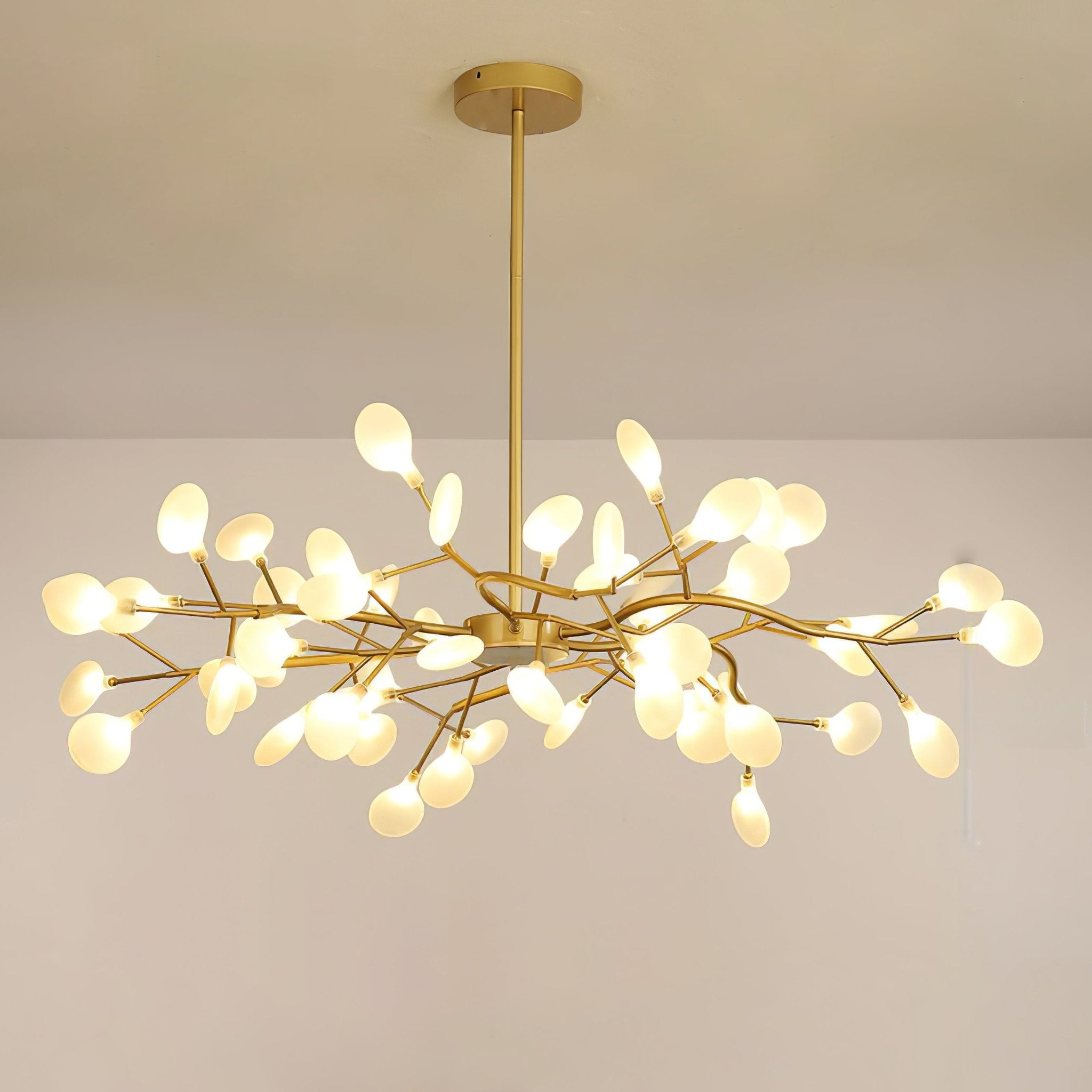 Branching Sputnik Chandelier With Frosted Teardrop Glass Shades