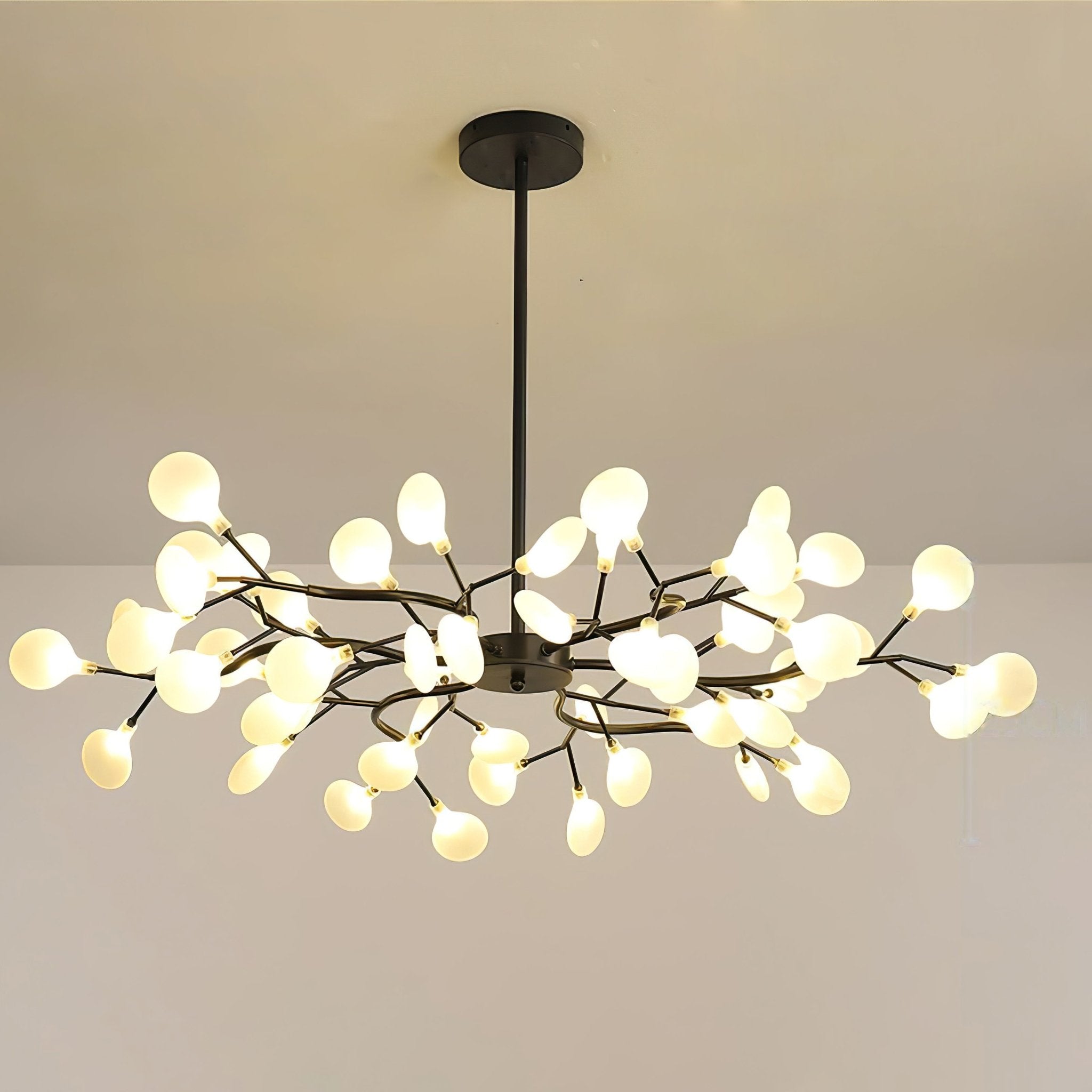 Branching Sputnik Chandelier With Frosted Teardrop Glass Shades