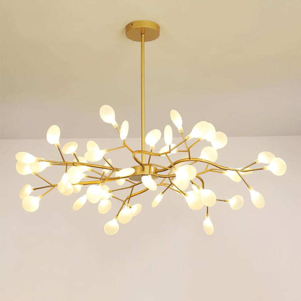 Branching Sputnik Chandelier With Frosted Teardrop Glass Shades