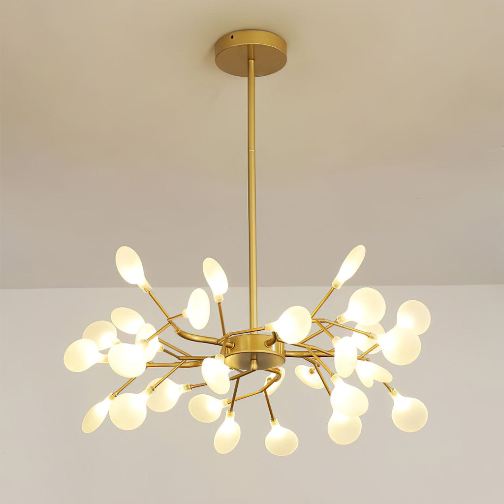 Branching Sputnik Chandelier With Frosted Teardrop Glass Shades