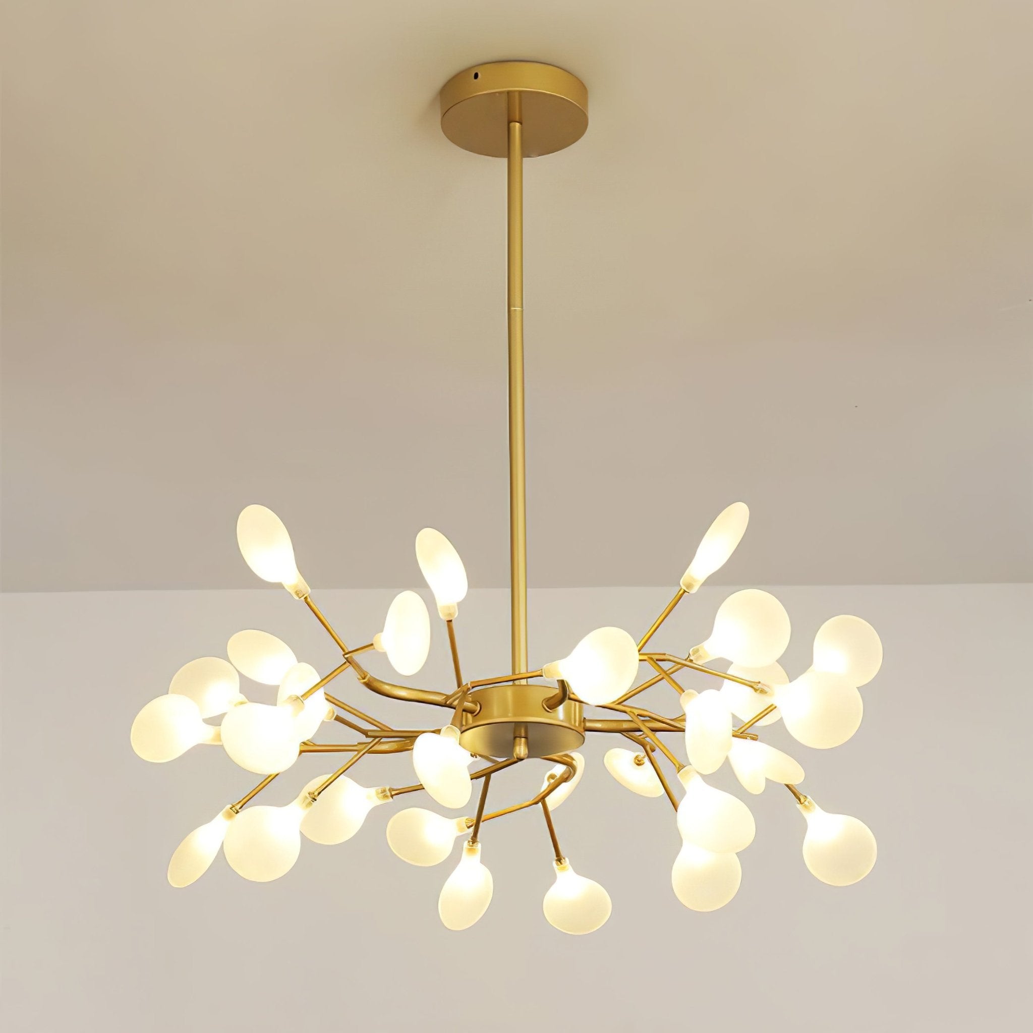 Branching Sputnik Chandelier With Frosted Teardrop Glass Shades