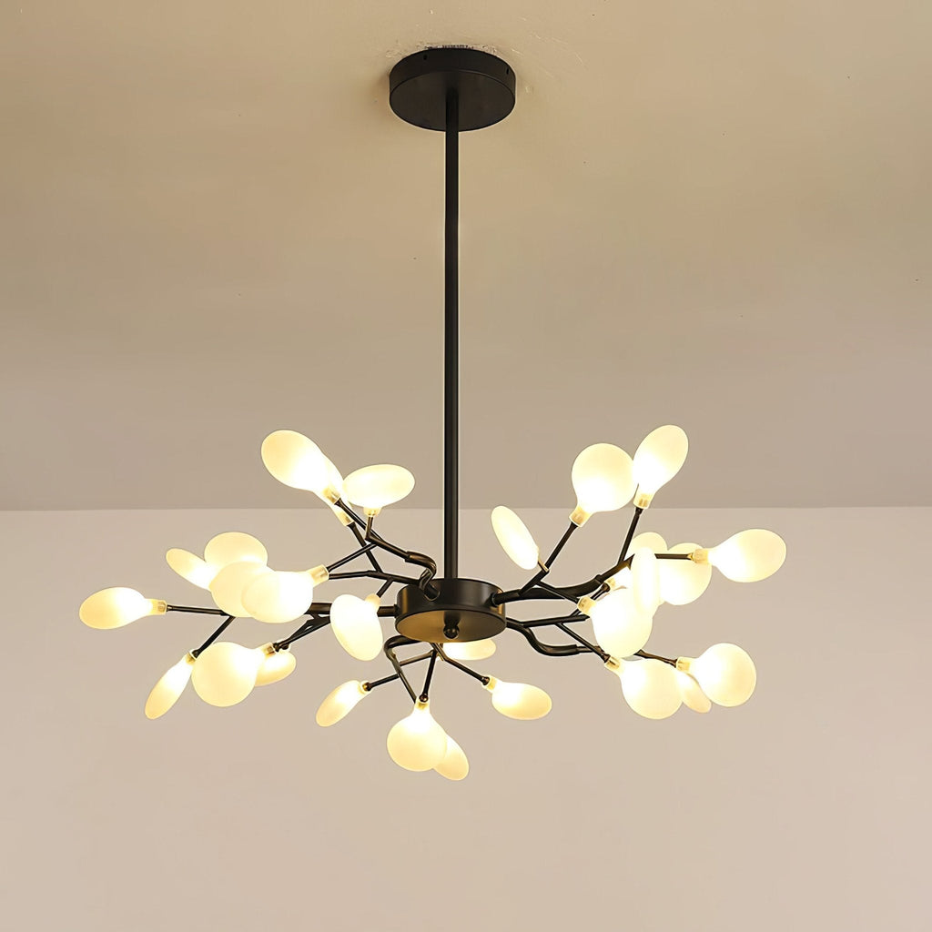 Branching Sputnik Chandelier With Frosted Teardrop Glass Shades