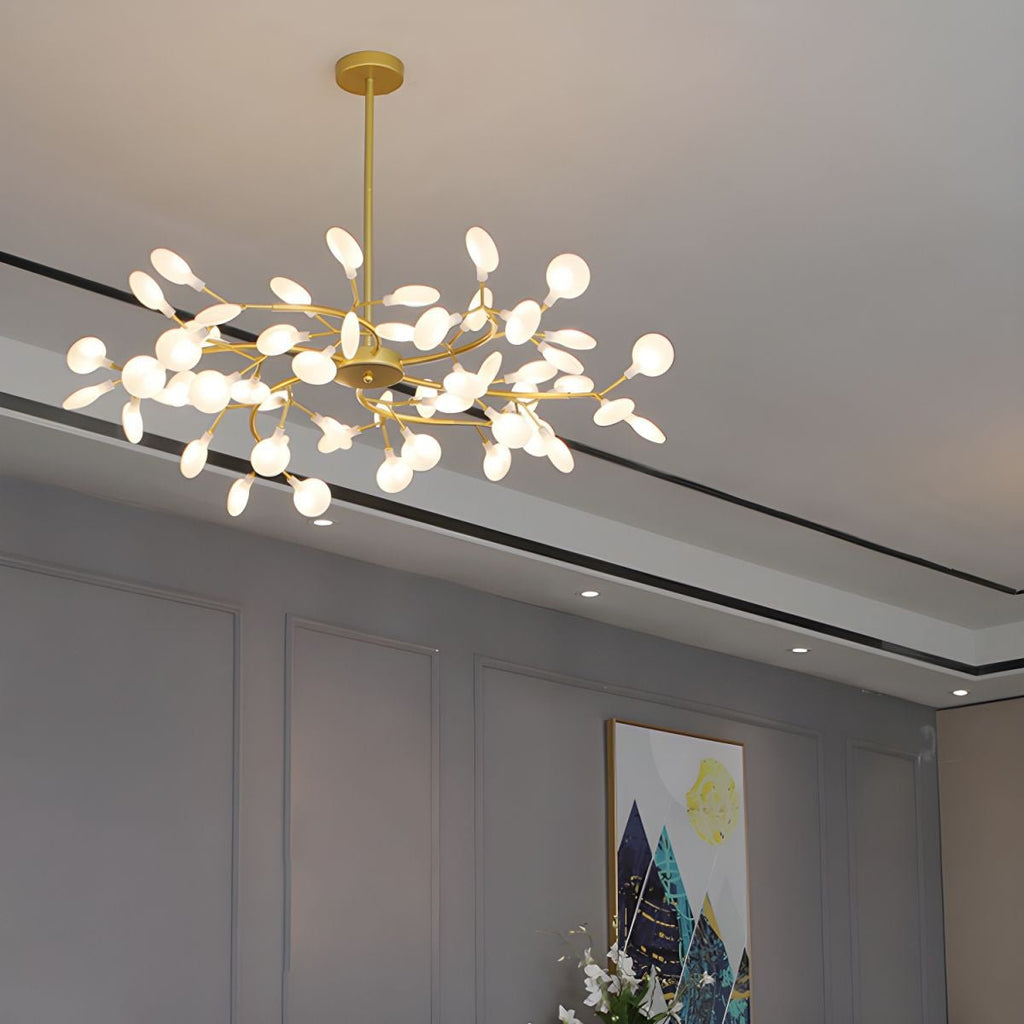 Branching Sputnik Chandelier With Frosted Teardrop Glass Shades