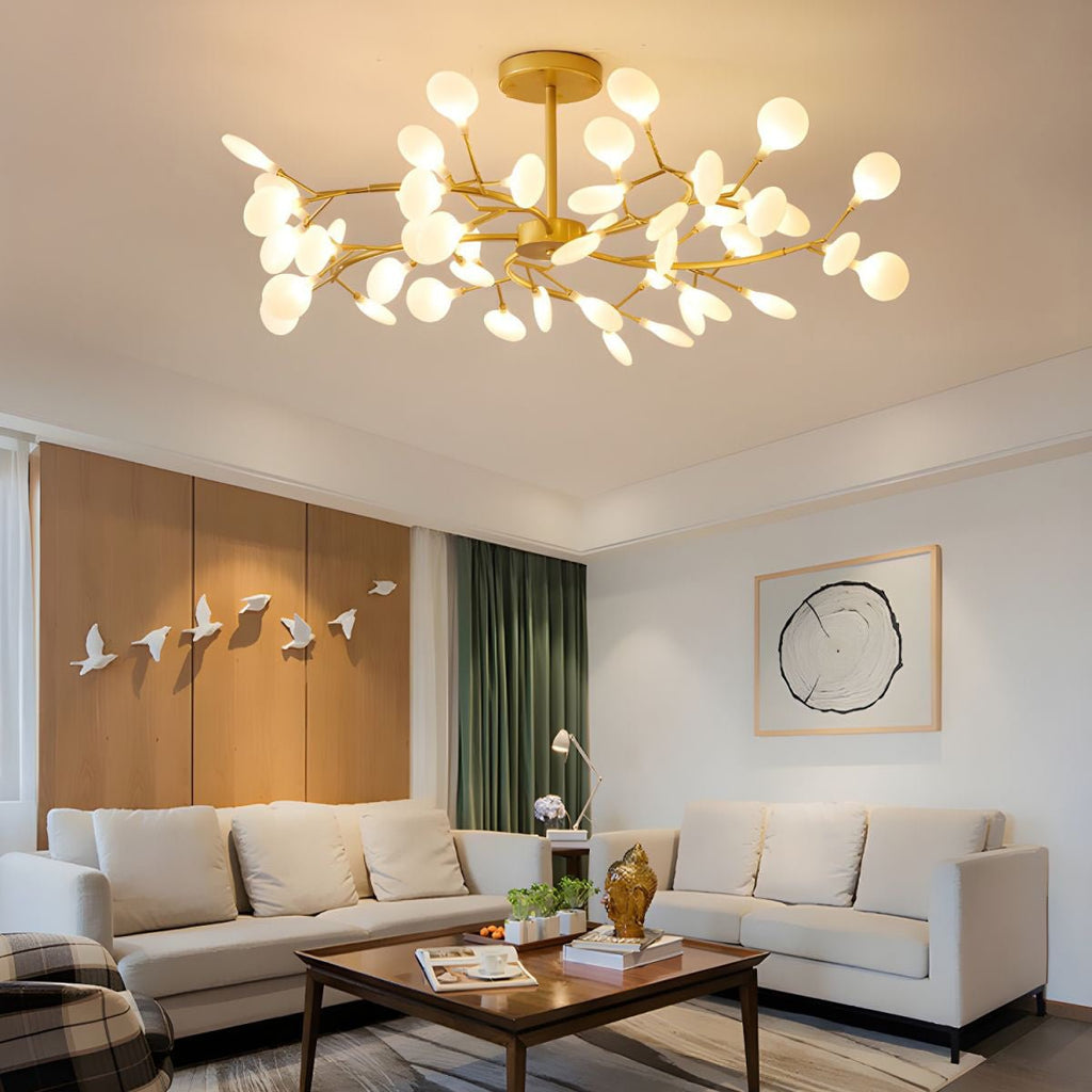 Branching Sputnik Chandelier With Frosted Teardrop Glass Shades