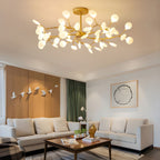 Branching Sputnik Chandelier With Frosted Teardrop Glass Shades