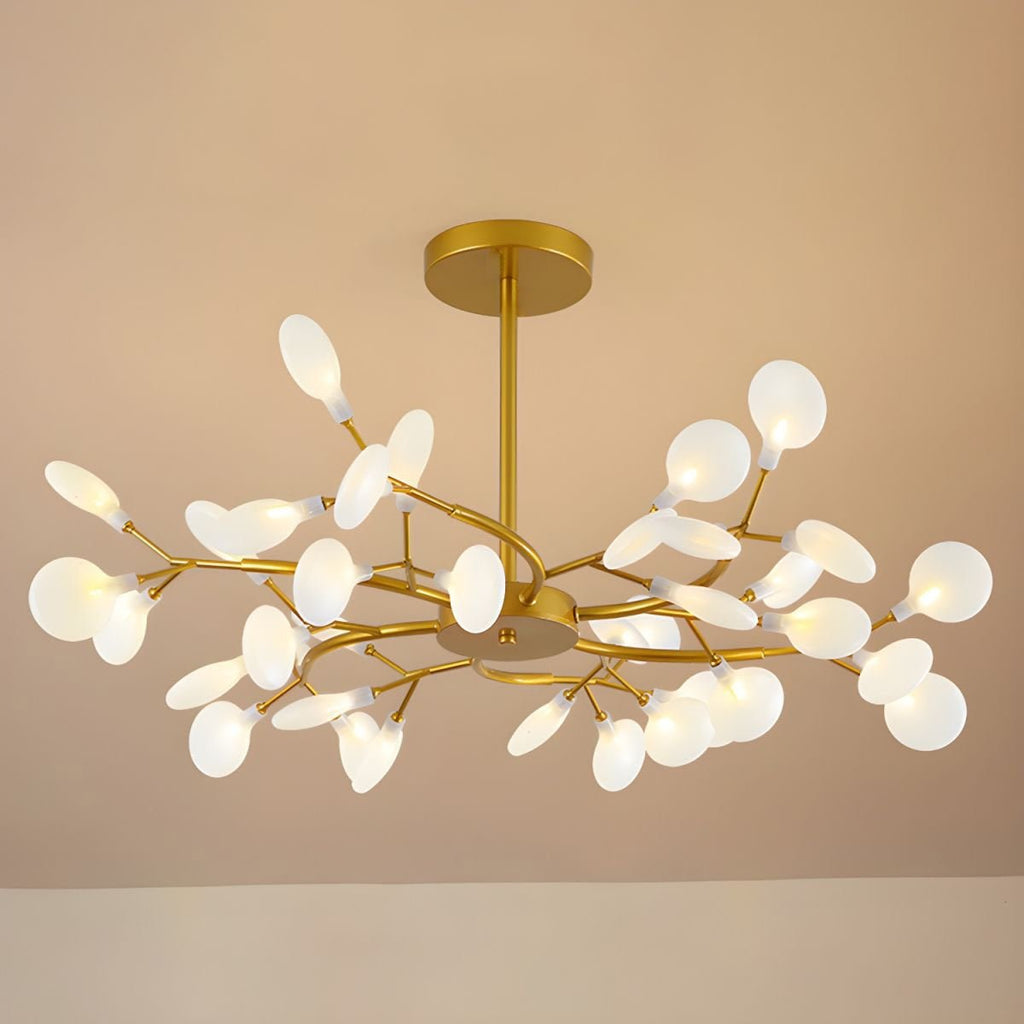 Branching Sputnik Chandelier With Frosted Teardrop Glass Shades