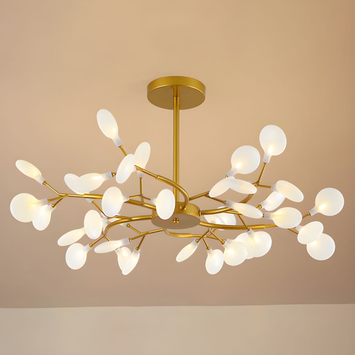 Branching Sputnik Chandelier With Frosted Teardrop Glass Shades