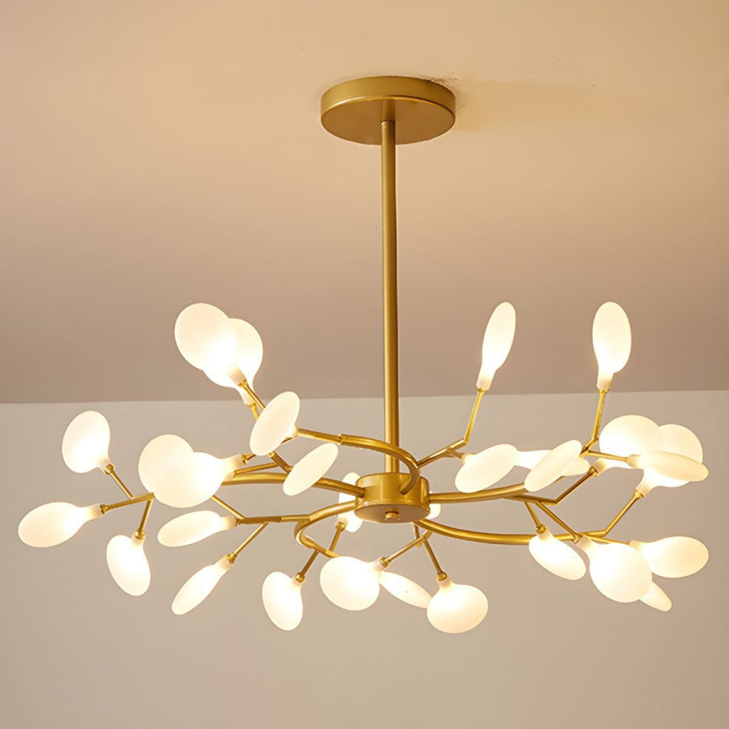 Branching Sputnik Chandelier With Frosted Teardrop Glass Shades
