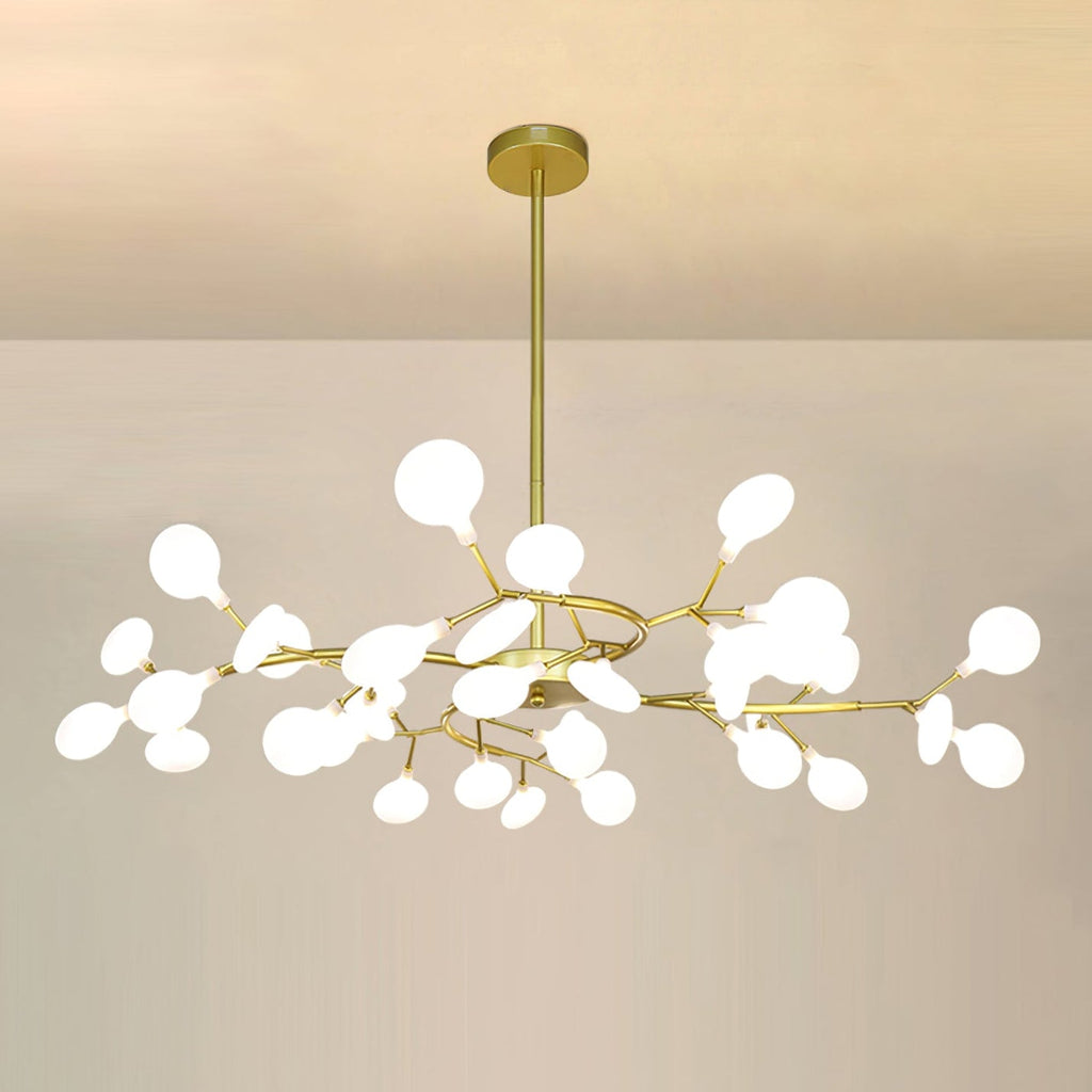 Branching Sputnik Chandelier With Frosted Teardrop Glass Shades