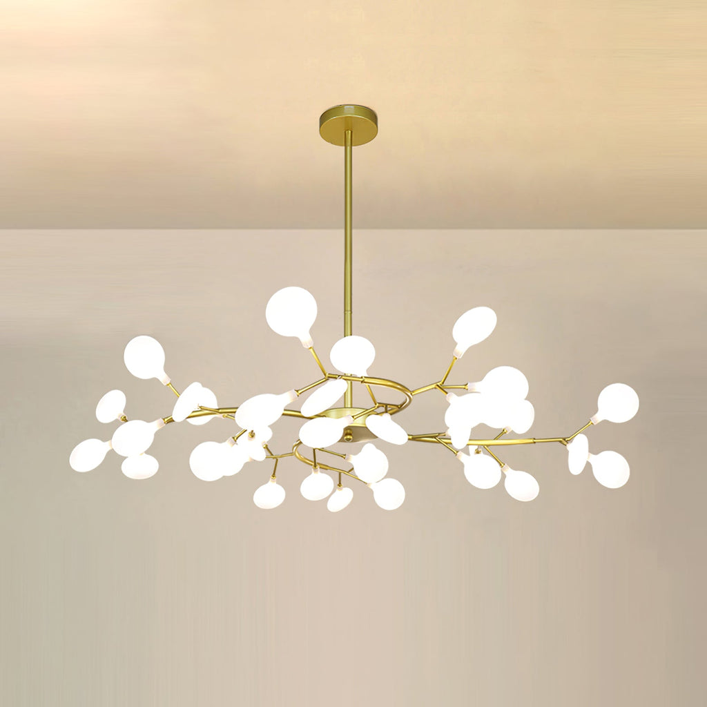 Branching Sputnik Chandelier With Frosted Teardrop Glass Shades