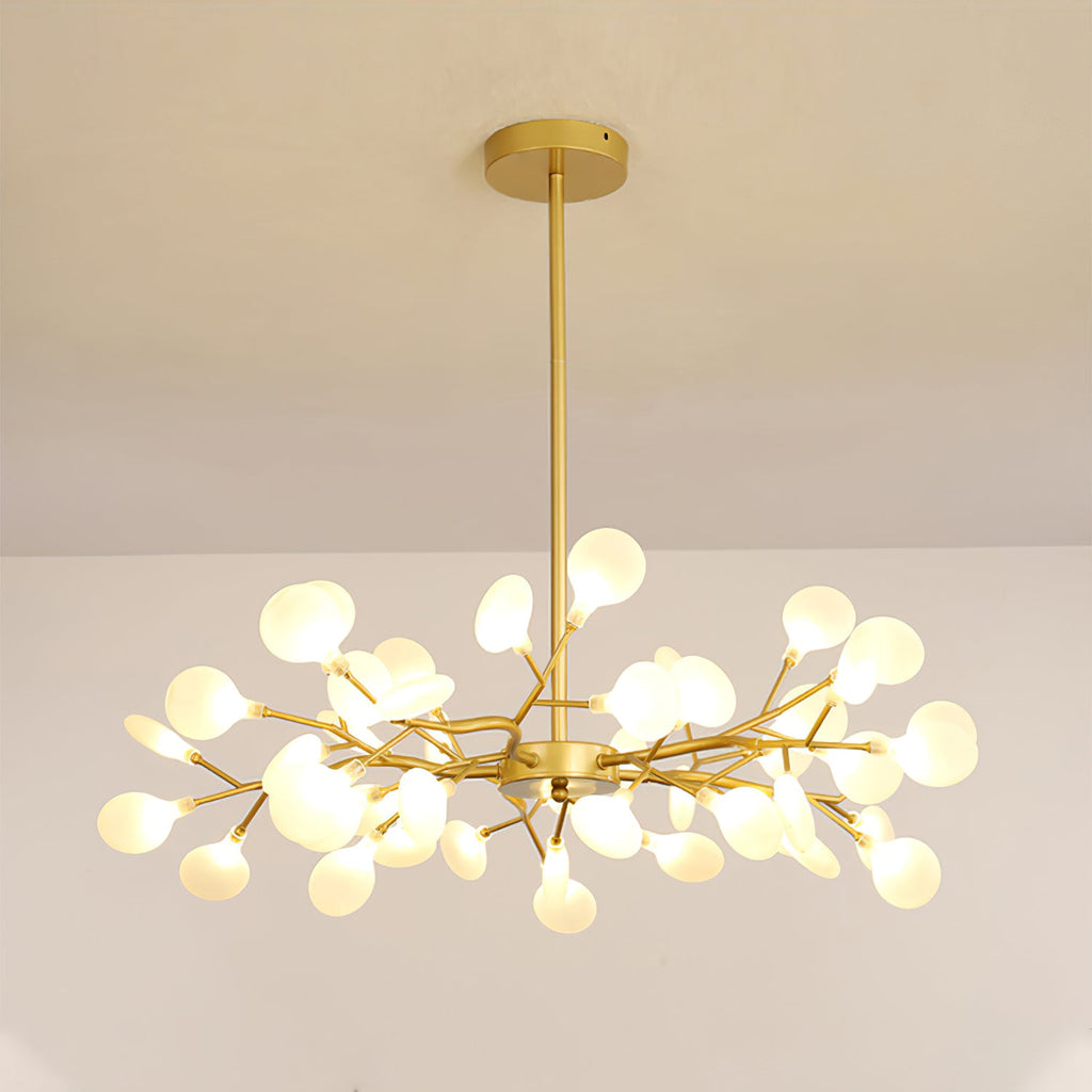 Branching Sputnik Chandelier With Frosted Teardrop Glass Shades