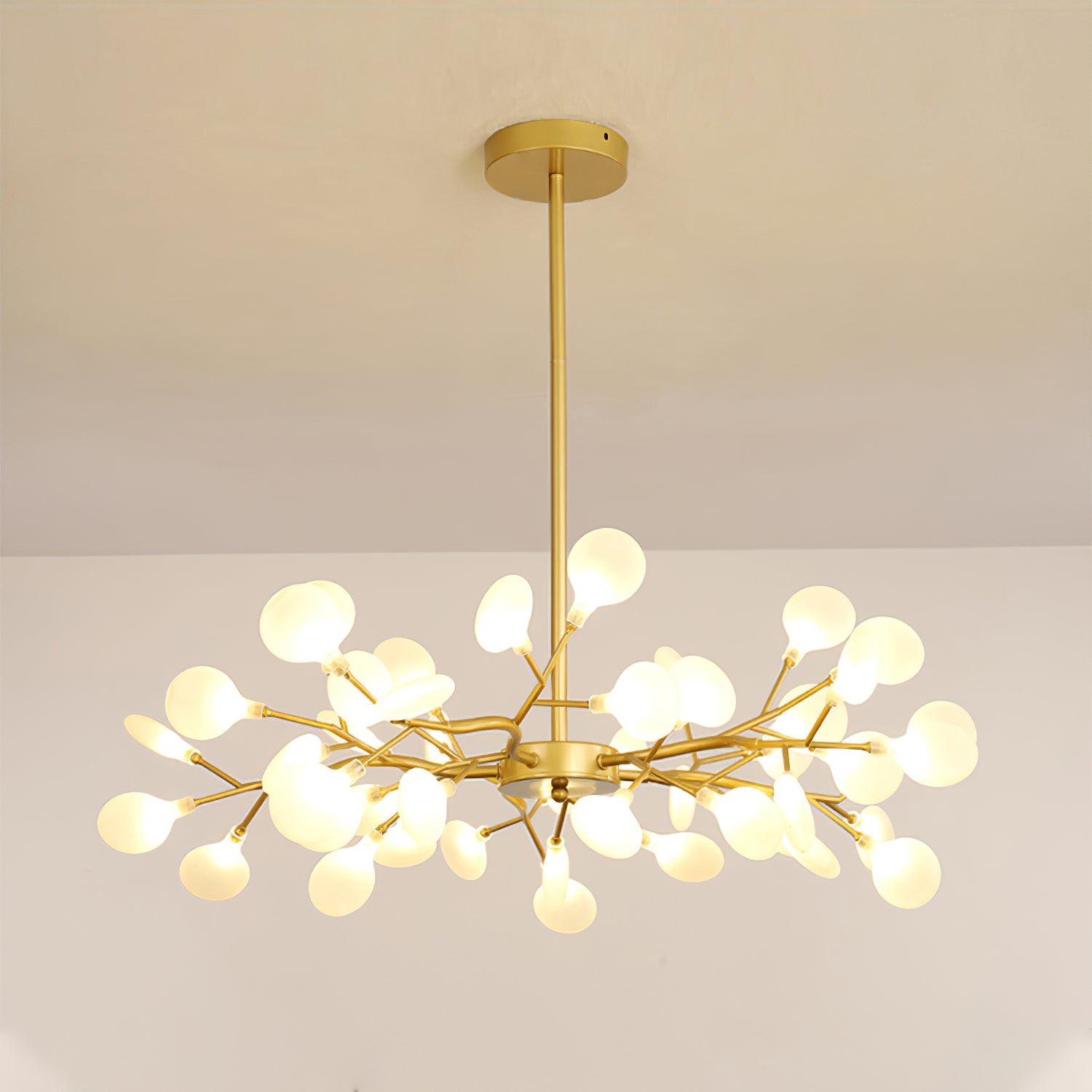 Branching Sputnik Chandelier With Frosted Teardrop Glass Shades