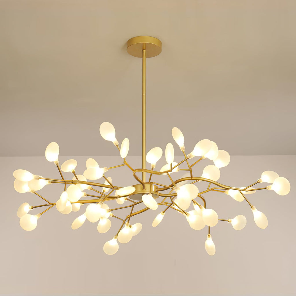 Branching Sputnik Chandelier With Frosted Teardrop Glass Shades