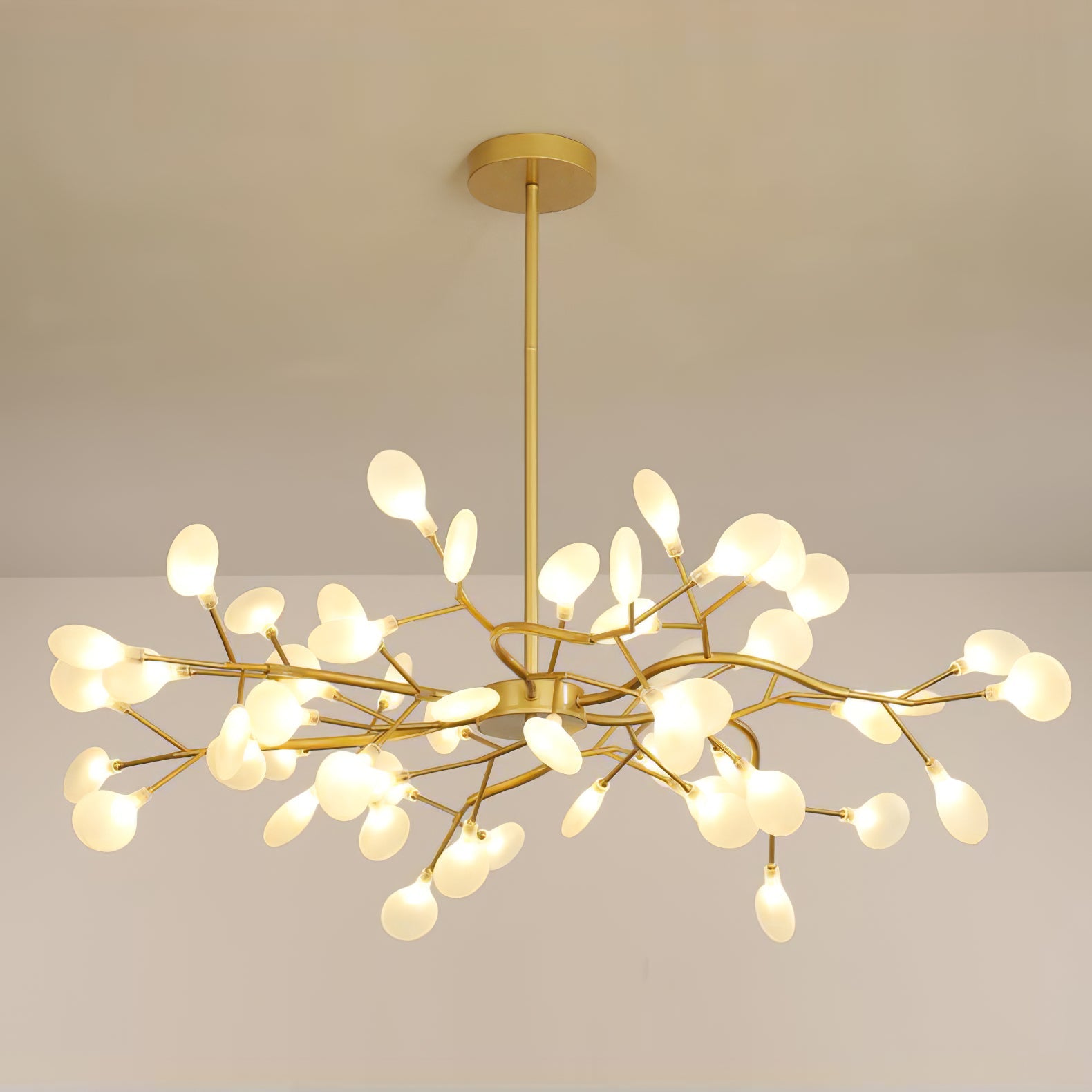 Branching Sputnik Chandelier With Frosted Teardrop Glass Shades