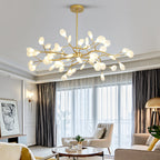 Branching Sputnik Chandelier With Frosted Teardrop Glass Shades