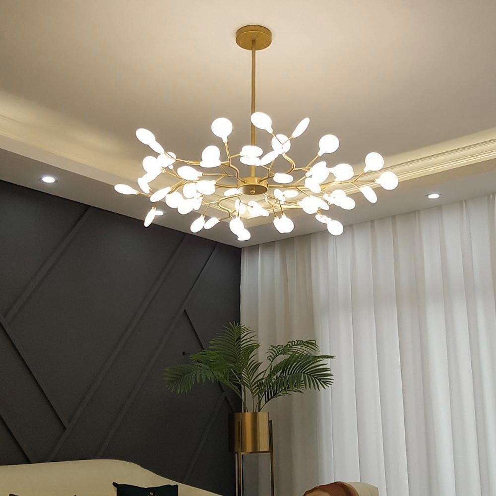 Branching Sputnik Chandelier With Frosted Teardrop Glass Shades