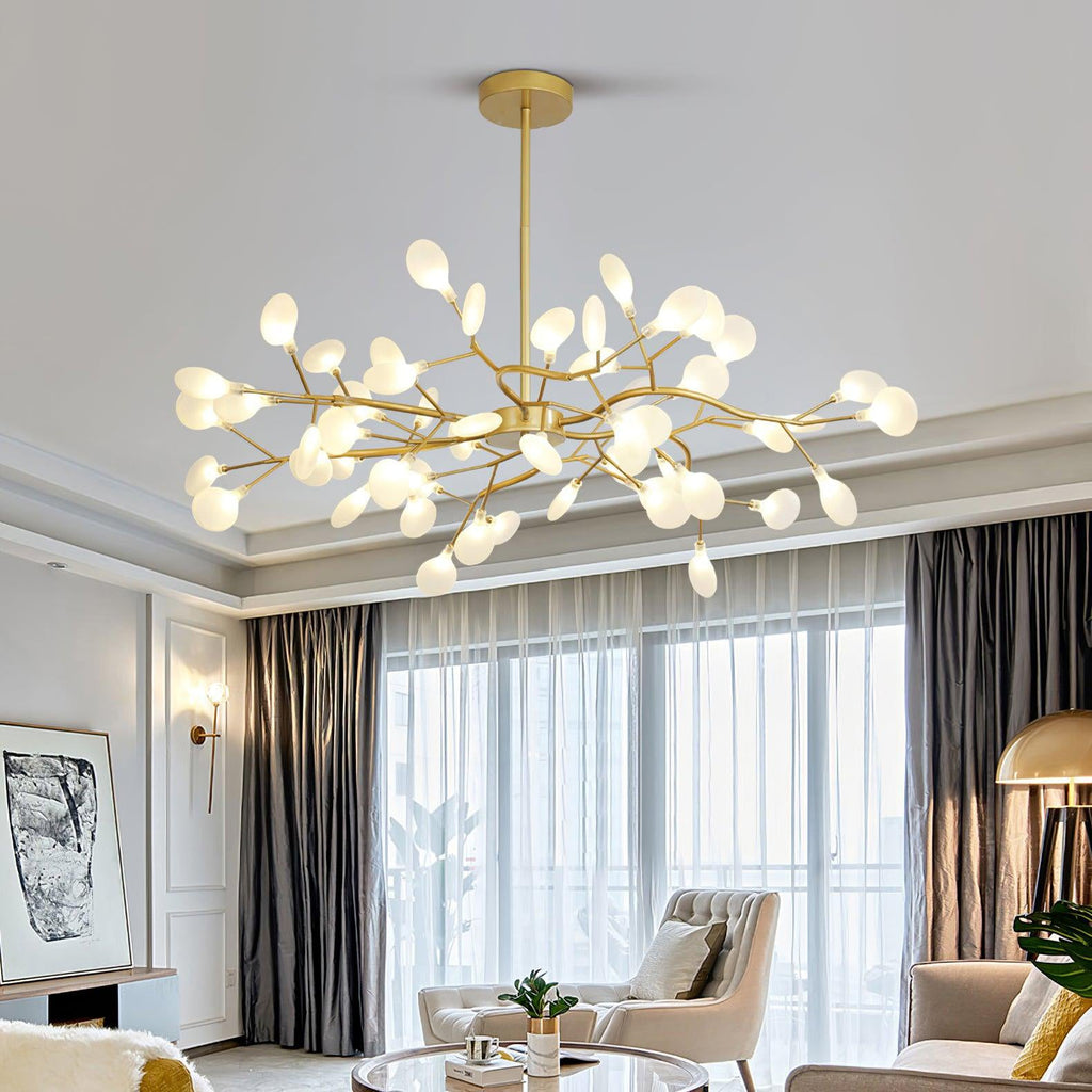 Branching Sputnik Chandelier With Frosted Teardrop Glass Shades