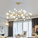 Branching Sputnik Chandelier With Frosted Teardrop Glass Shades