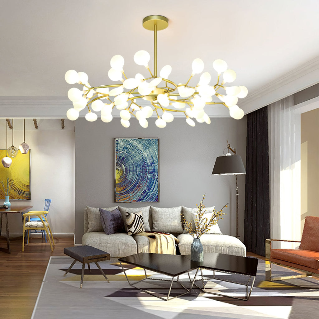 Branching Sputnik Chandelier With Frosted Teardrop Glass Shades