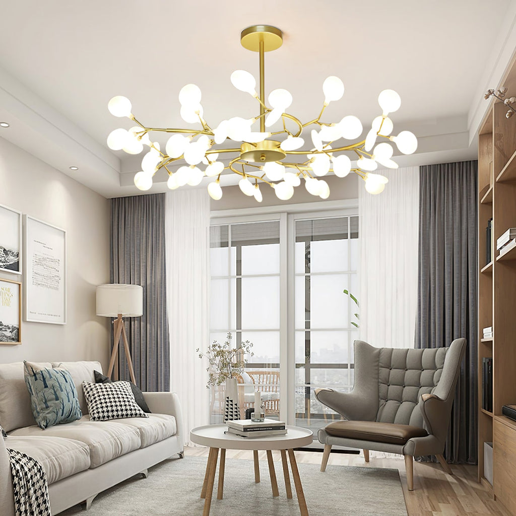 Branching Sputnik Chandelier With Frosted Teardrop Glass Shades