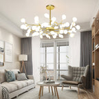 Branching Sputnik Chandelier With Frosted Teardrop Glass Shades