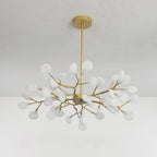 Branching Sputnik Chandelier With Frosted Teardrop Glass Shades