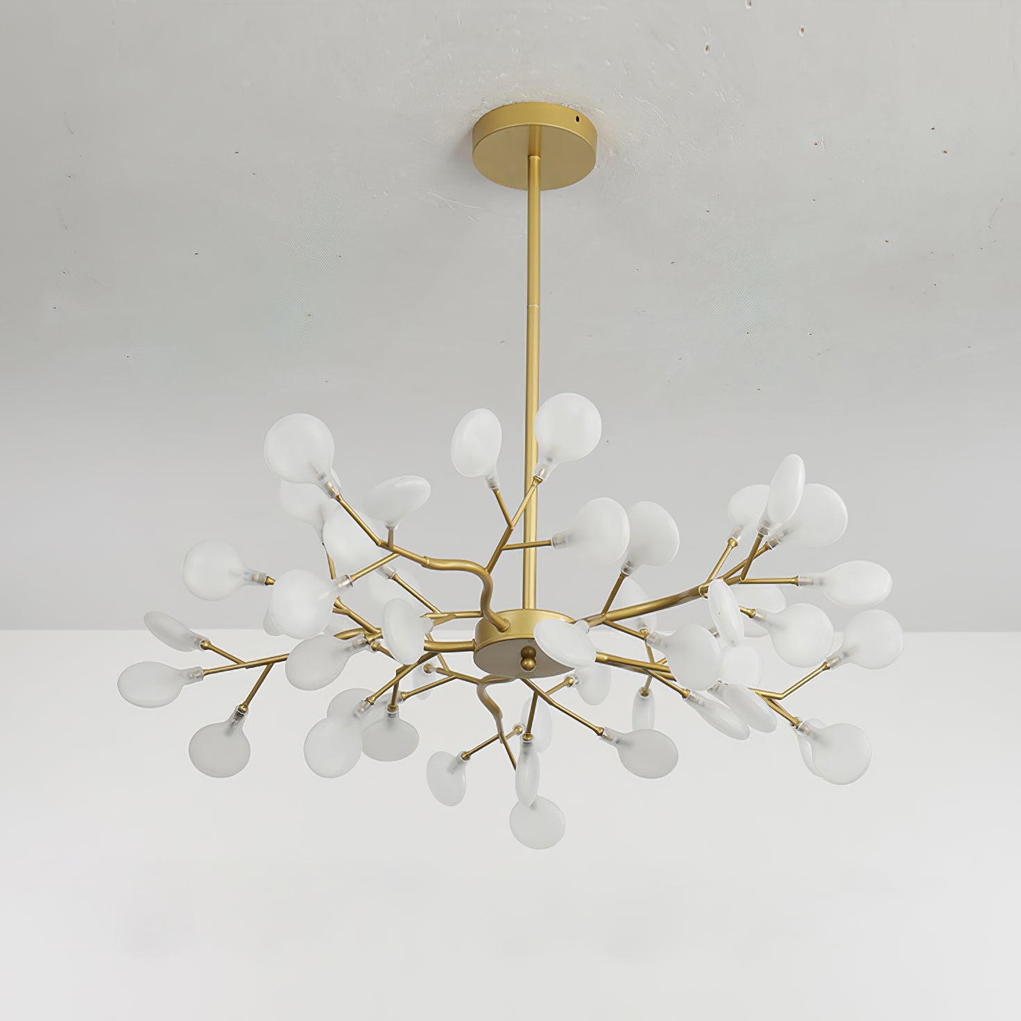 Branching Sputnik Chandelier With Frosted Teardrop Glass Shades