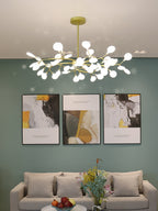 Branching Sputnik Chandelier With Frosted Teardrop Glass Shades