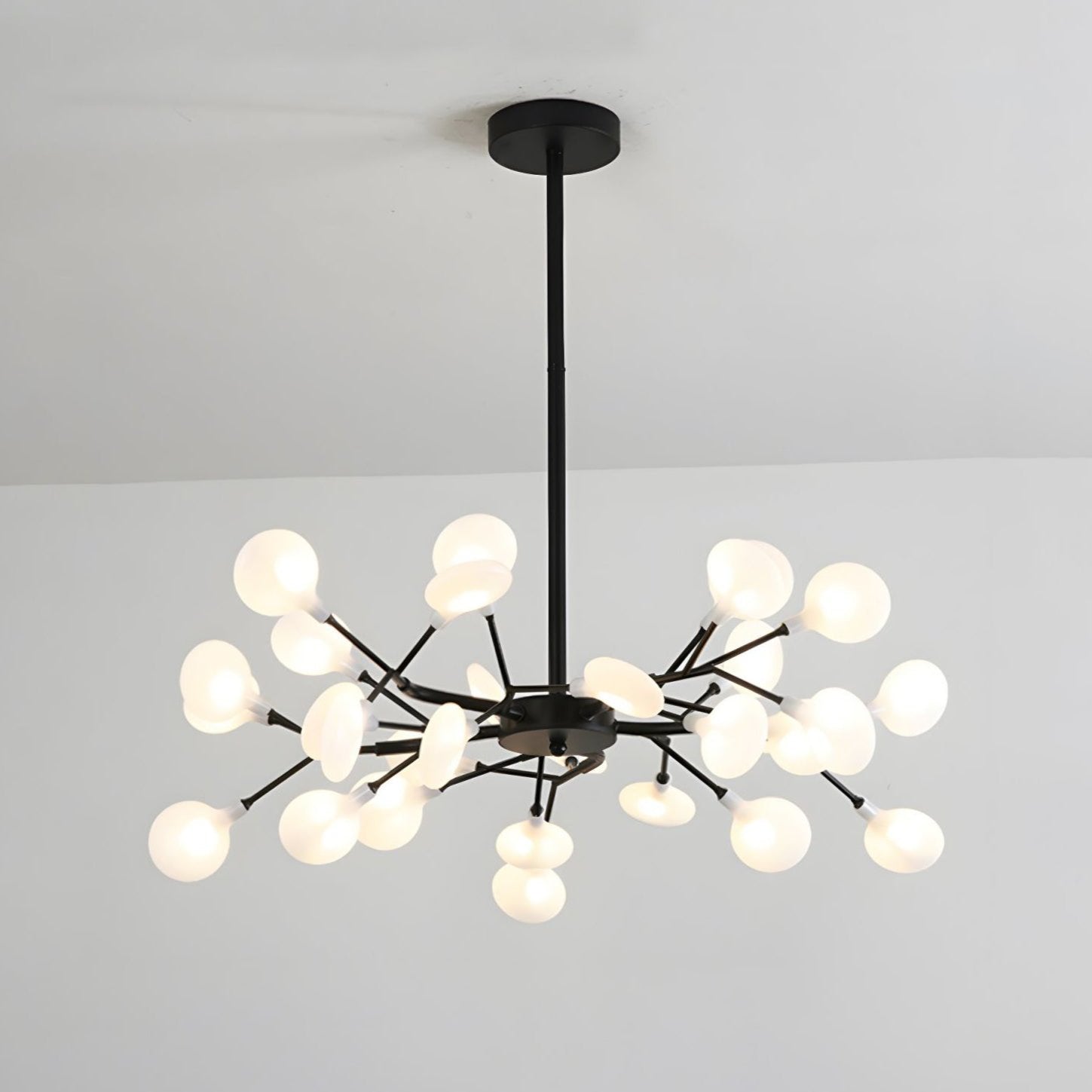 Branching Sputnik Chandelier With Frosted Teardrop Glass Shades