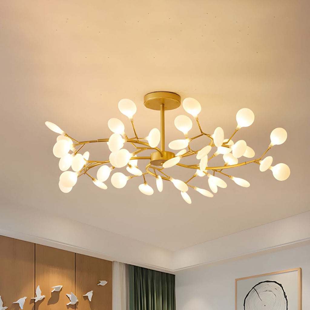 Branching Sputnik Chandelier With Frosted Teardrop Glass Shades