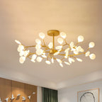 Branching Sputnik Chandelier With Frosted Teardrop Glass Shades