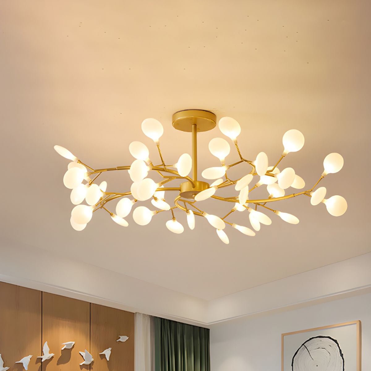 Branching Sputnik Chandelier With Frosted Teardrop Glass Shades