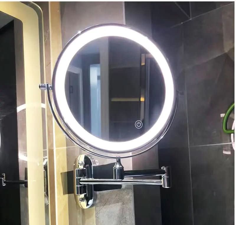 LED Magnifying Makeup Mirror Wall-Mounted Rechargeable Illuminated Vanity Mirror with Touch Control and Extendable Arm