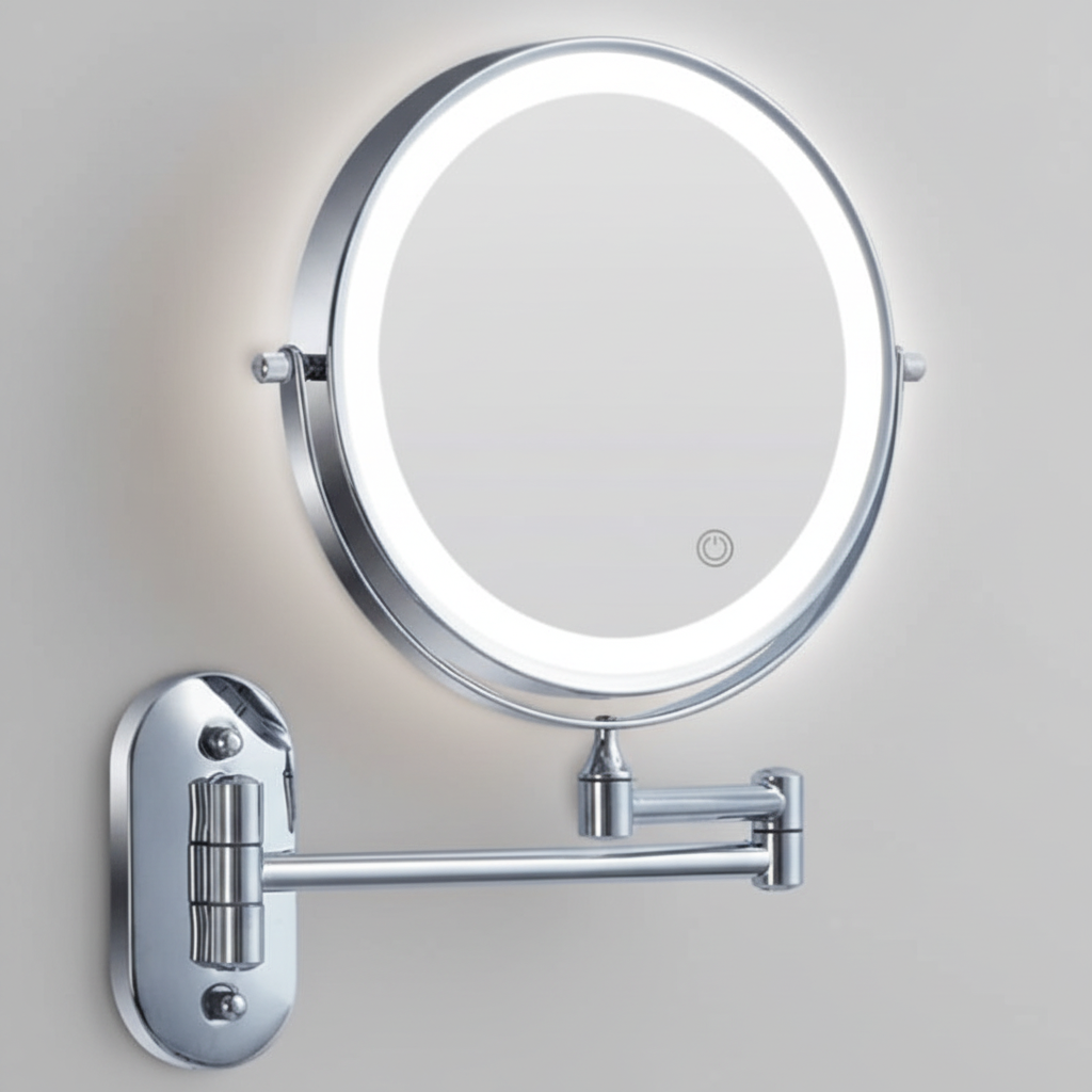 LED Magnifying Makeup Mirror Wall-Mounted Rechargeable Illuminated Vanity Mirror with Touch Control and Extendable Arm