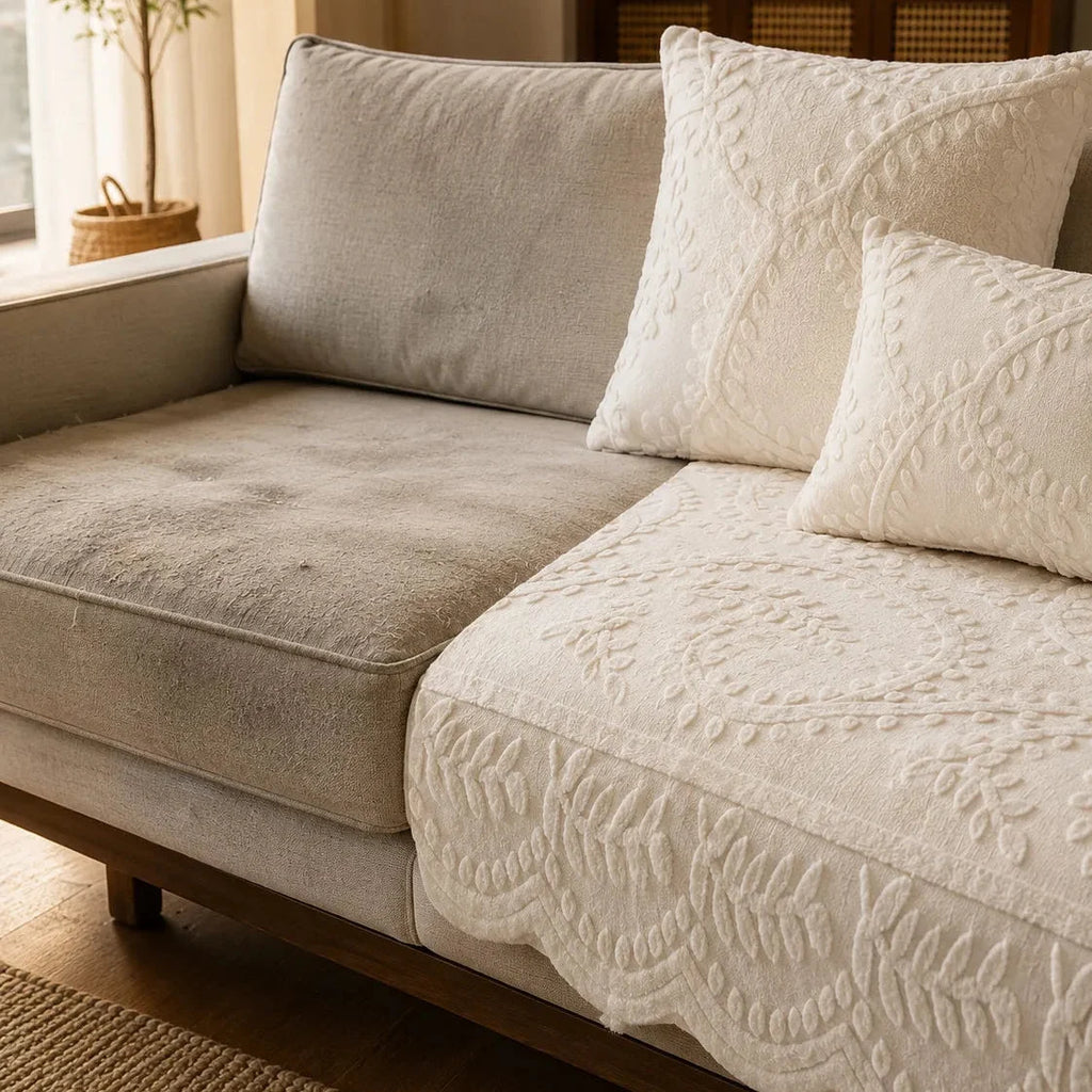 Embossed Plush Sofa Cover Non Slip Couch Protector with Botanical Leaf Pattern and Silicone Grip Backing Pet Friendly Sofa Seat Cover for Living Room