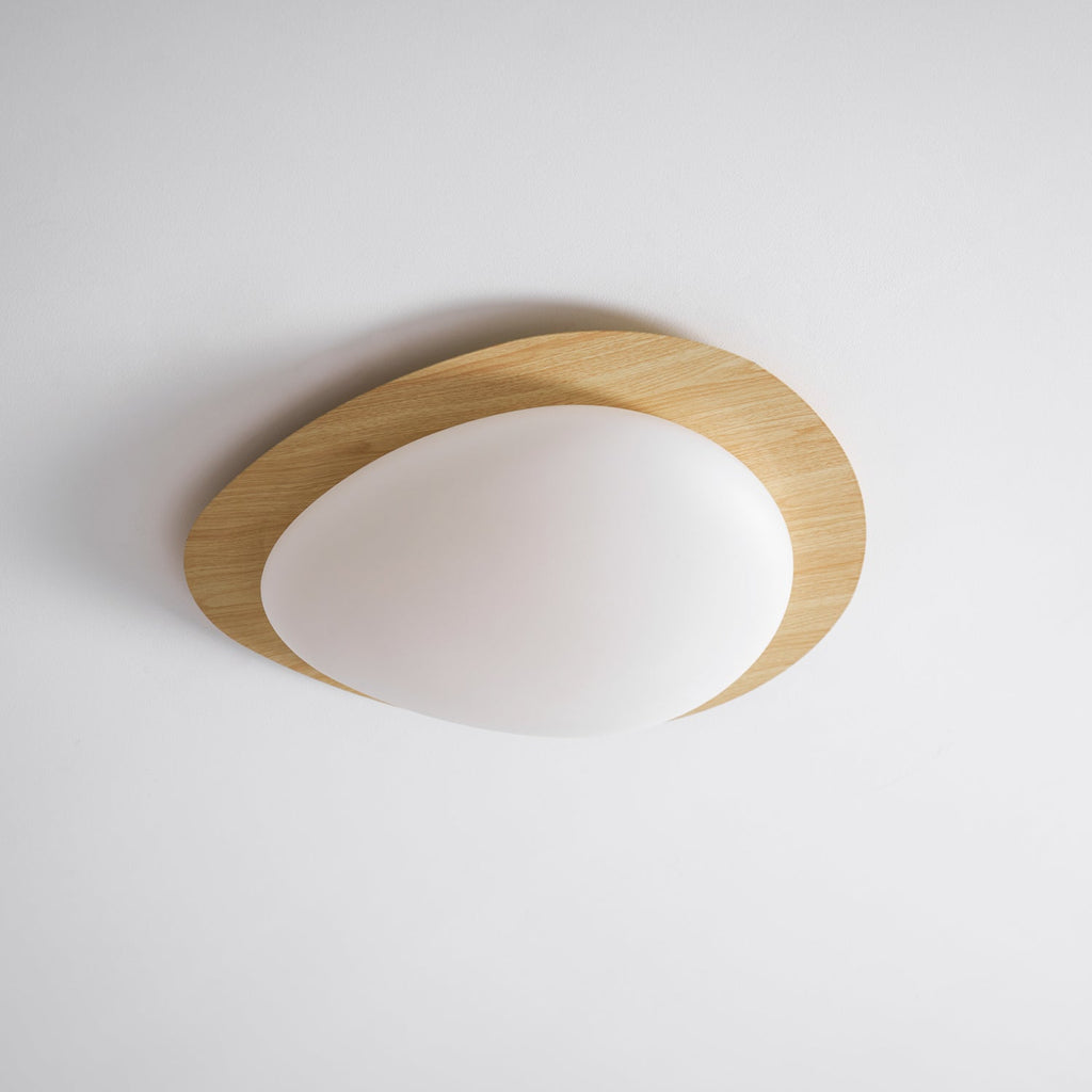 Pebble Round Flush Mount Ceiling Light With Wood-Trim Rim