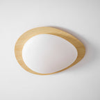 Pebble Round Flush Mount Ceiling Light With Wood-Trim Rim