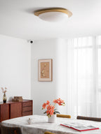 Pebble Round Flush Mount Ceiling Light With Wood-Trim Rim