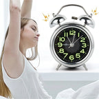 Loud Twin Bell Alarm Clock Retro Metal Analogue Bedside Clock with Silent Non-Ticking Movement | Night Light and Luminous Dial for Heavy Sleepers