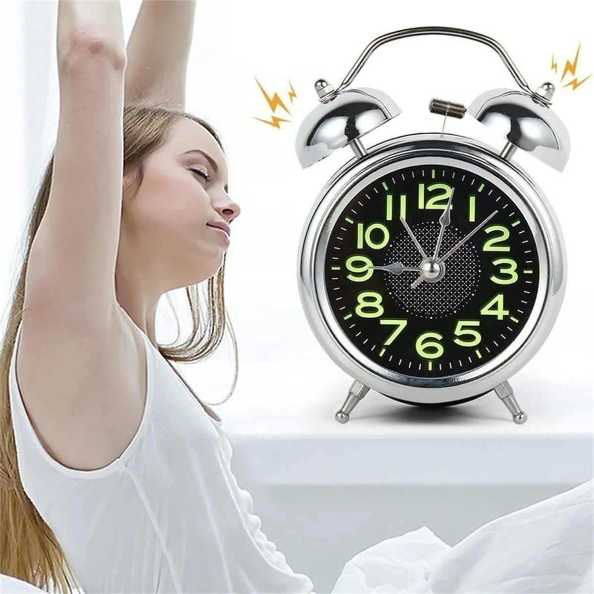 Loud Twin Bell Alarm Clock Retro Metal Analogue Bedside Clock with Silent Non-Ticking Movement | Night Light and Luminous Dial for Heavy Sleepers